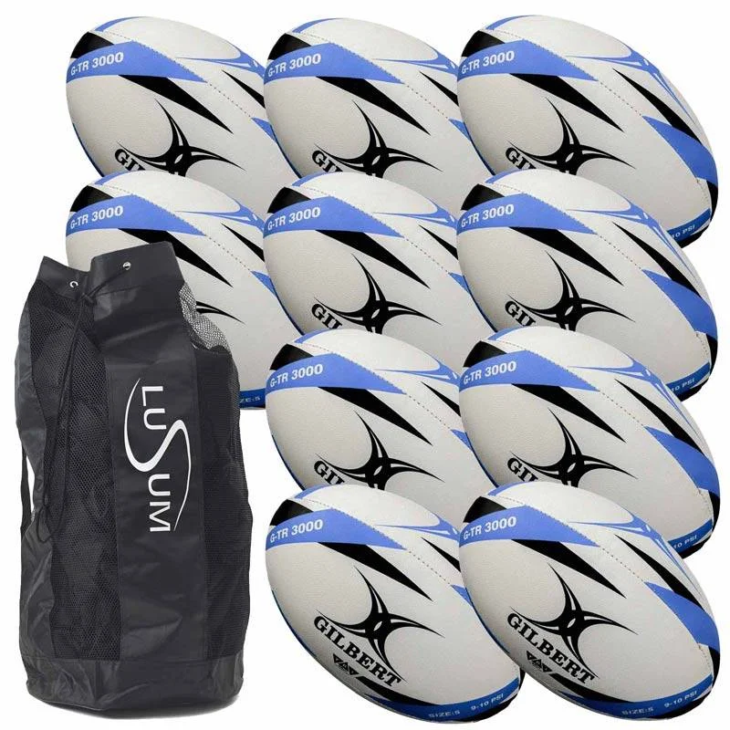 10 x Gilbert GTR3000 Trainer Rugby Ball Inc Bag